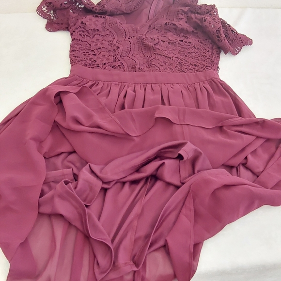 Lulu's Angel in Disguise Burgundy Lace Skater Dress - Picture 6 of 11